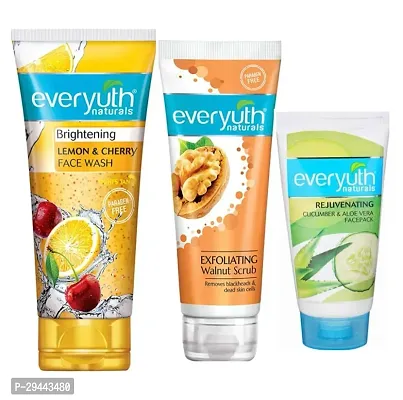 Everyuth Lemon Cerry Face wash And Everyuth Walnut Scrub And Everyuth Cucumber Face Pack