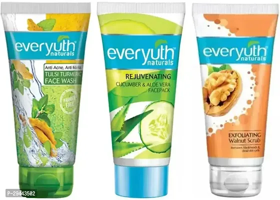 Everyuth Tulsi turmeric Face Wash And Everyuth Cucumber Face Pack And Everyuth Walnut scrub