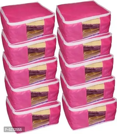 Saree cover Pack of 10,Non Woven Garments Cover (Pink)-thumb0
