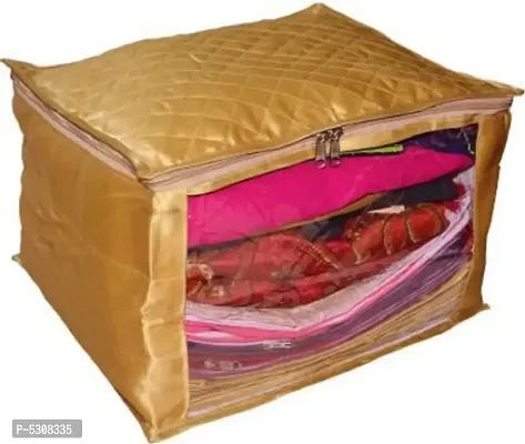 12 inch Saree cover Pack of 2 ,Satin Garments Cover (Gold)-thumb2
