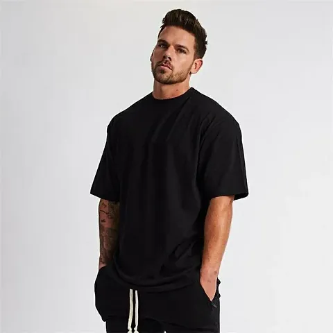 FUBURA Men's Loose Fit Oversized Drop Shoulder Baggy & Funky Hip Hop Plain Round Neck Casual Cotton T Shirts with Pocket