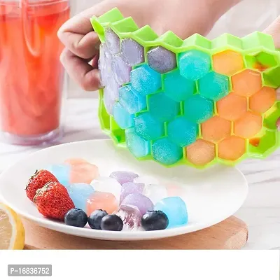 VR  Flexible Silicone Honeycomb 37 Cavity Ice Cube Tray with Lid Trays for Freezer Molds Small Cubes Whiskey Fridge Bar Soft Ice Cube Tray (Multicolor)-thumb2