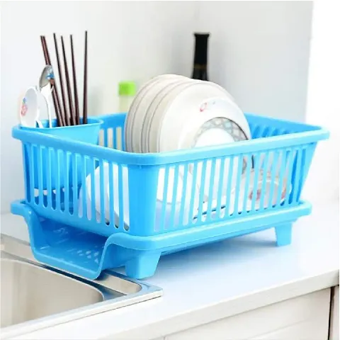 ARURA (LABEL) Kitchen Sink Drainer 3 in 1 Large Sink Dish Rack Dish Drainer Drying Rack Washing Basket with Tray for Kitchen, Dish Rack Organizers, Utensils Cutlery Holder (White)