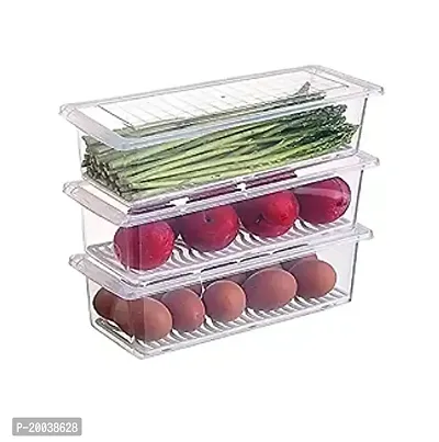 VR  3pcs  Fridge storage container  keep fresh fish ,vegetable , fruits, storage container, Fridge Organizer Case With Removable Drain Plate Stackable Freezer Storage Containers ( pack of 3))-thumb0