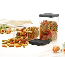 VR 1100 ML Easy Flow Cereal Dispenser Storage Jar, Idle for Kitchen- Storage Box Lid Food Rice Pasta Pulses Container, Square Containers for Kitchen ( Black, 1100 ML , Pack of 8)-thumb1