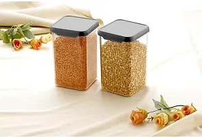 VR 1100 ML Easy Flow Cereal Dispenser Storage Jar, Idle for Kitchen- Storage Box Lid Food Rice Pasta Pulses Container, Square Containers for Kitchen ( Black, 1100 ML , Pack of 8)-thumb2