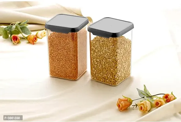 VR 1100 ML Easy Flow Cereal Dispenser Storage Jar, Idle for Kitchen- Storage Box Lid Food Rice Pasta Pulses Container, Square Containers for Kitchen ( Black, 1100 ML , Pack of 8)-thumb3
