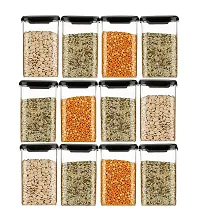 VR 1100 ML Easy Flow Cereal Dispenser Storage Jar, Idle for Kitchen- Storage Box Lid Food Rice Pasta Pulses Container, Square Containers for Kitchen ( Black, 1100 ML , Pack of 8)-thumb4