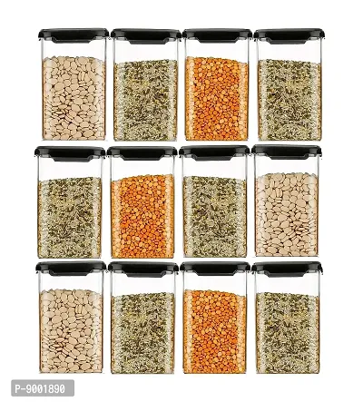 VR 1100 ML Easy Flow Cereal Dispenser Storage Jar, Idle for Kitchen- Storage Box Lid Food Rice Pasta Pulses Container, Square Containers for Kitchen ( Black, 1100 ML , Pack of 8)-thumb5