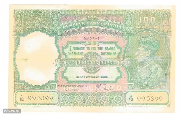 British India King George VI 100 Rupees Back Tiger Issue Artificial  note only for school collection-thumb0