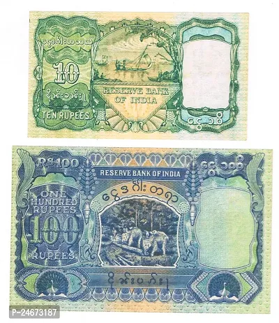 Combo Of 2 Burma British India King George VI  10 Rupees   100 rupees Fancy  note only for collection-thumb2