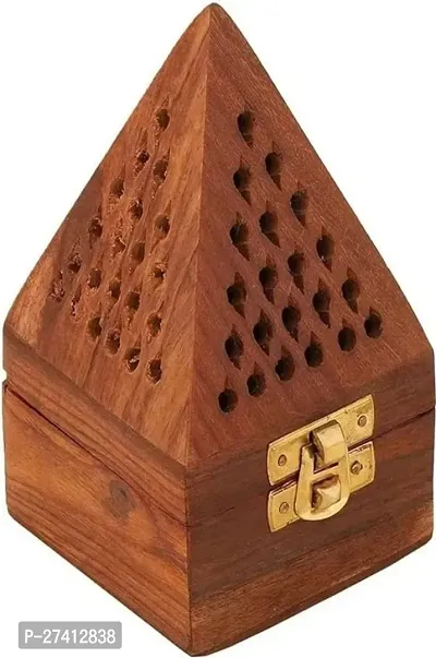 Vishal Traders Handcrafted Wooden pyramid Box incense stick holder or dhoop dani agarbatti holder-thumb0