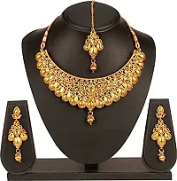 R A ENTERPRISES Glamorous LCT Gold Plated Wedding Jewellery Pearl Choker Necklace Set Combo For Women(RA724)-thumb1