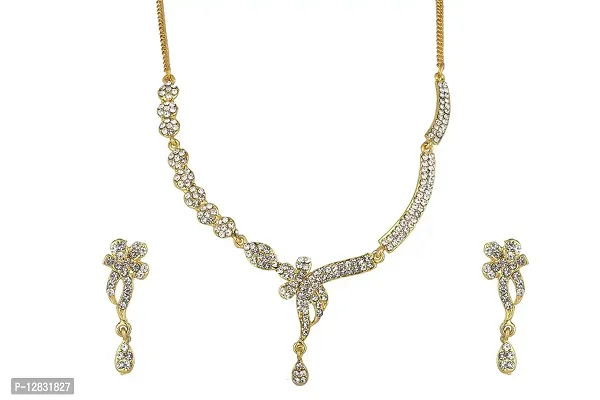 R A ENTERPRISES?Adorable Gold Plated Jewellery Set With Small Stone Designer Earing Necklace Set for Women-thumb0