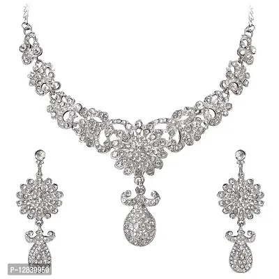 R A ENTERPRISES Rhodium Plated Jewellery Set with White Austrian Diamond for Girls And Women-thumb0