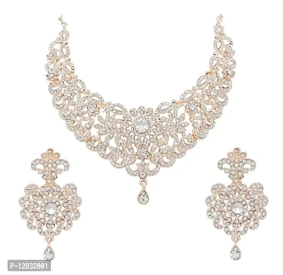 R A ENTERPRISES Women's Rose Gold Plated Jewellery Set with White Austrian Diamond