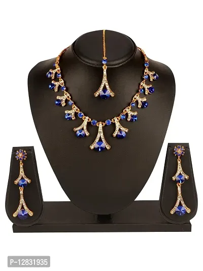 R A ENTERPRISES Gold Plated necklace with royal blue diamond-thumb2