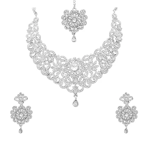 Partywear Alloy Stone Studded Necklace Set for Womens