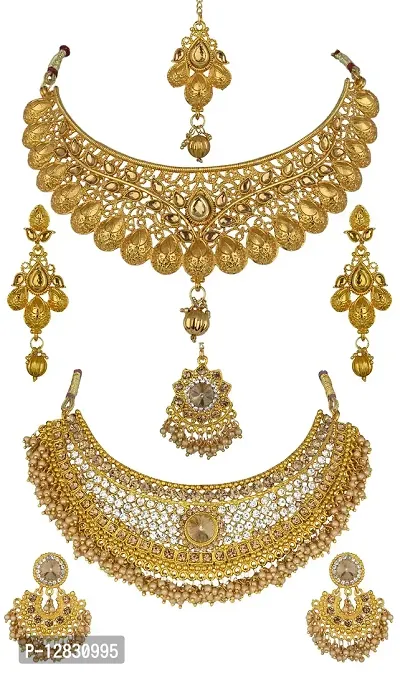 R A ENTERPRISES Glamorous LCT Gold Plated Wedding Jewellery Pearl Choker Necklace Set Combo For Women(RA724)-thumb0