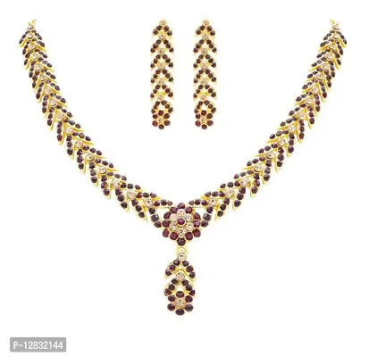Rhymee Gold Plated Lct Maroon Stone Studded Choker Necklace Set For Women