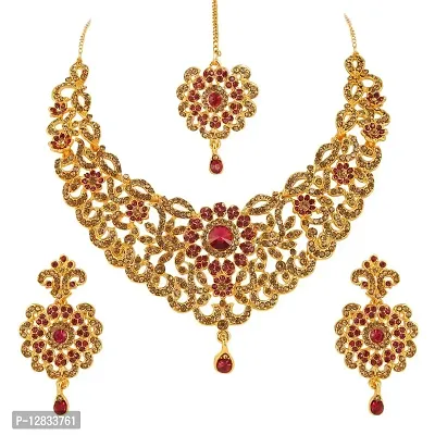 R A ENTERPRISES Gold Plated Lct Stone Studded Necklace Set For Women