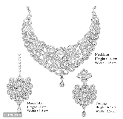 R A ENTERPRISES Silver Plated Austrian Diamond Stylish Choker Necklace Jewellery Set For Women-thumb5