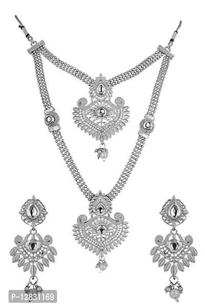 R A ENTERPRISES Silver Plated Stylish Long 2 Layer Necklace Set For Women