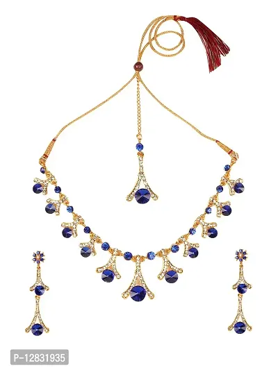 R A ENTERPRISES Gold Plated necklace with royal blue diamond-thumb0