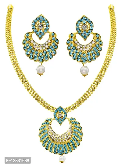 R A Enterprises Sky Blue Pearls Traditional Earring  Necklace Set For Women and Girl