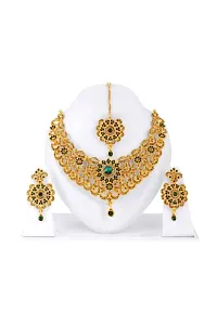 R A ENTERPRISES Gold Plated Green Lct Stone Studded Choker Necklace Set For Women-thumb1