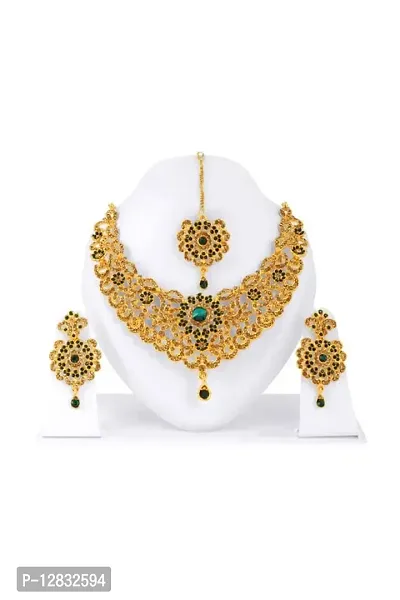 R A ENTERPRISES Gold Plated Green Lct Stone Studded Choker Necklace Set For Women-thumb2