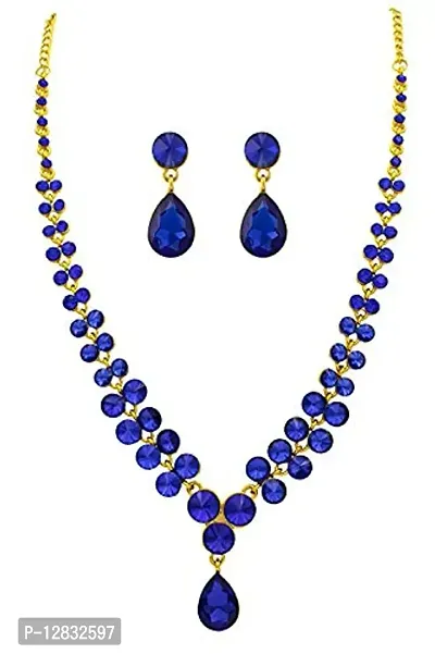 R A ENTERPRISES Gold plated with blue diamond / Multi Strand Blue Necklace with Earrings