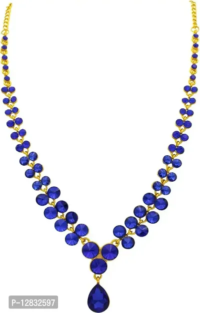 R A ENTERPRISES Gold plated with blue diamond / Multi Strand Blue Necklace with Earrings-thumb2
