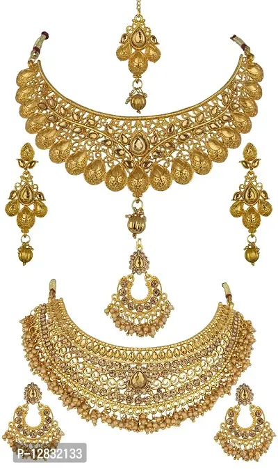 R A ENTERPRISES Gold Plated Gorgeous Jewellery Set for Women (Combo of 2 )-thumb2