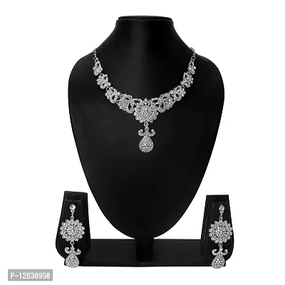 R A ENTERPRISES Rhodium Plated Jewellery Set with White Austrian Diamond for Girls And Women-thumb2