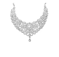 R A ENTERPRISES Silver Plated Austrian Diamond Stylish Choker Necklace Jewellery Set For Women-thumb1