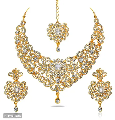 Gold plated Necklace Set with White Austrian Diamond for Women