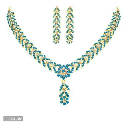 Rhymee Gold Plated LCT Sky Blue Stone Studded Choker Necklace Set For Women