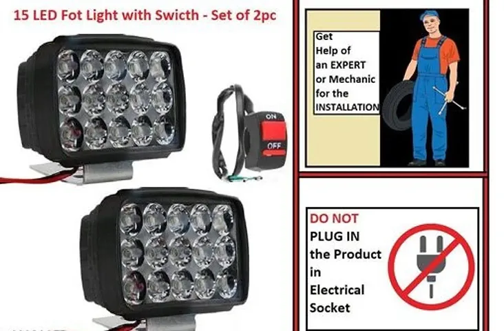 15 Led Fog Lights With Switch For Bikes And Cars High Power, Heavy Clamp And Strong Abs Plastic (Set 2)- Please Use Expert For The Installation