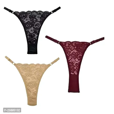 JMD women panty/Women's Sexy Underwear Panties/ Lace Thong Cute/ G-String/women underwear brands Fancy Adjustable Women Net G-Strings/Thong Panty for Women (Pack Of 3)-thumb0