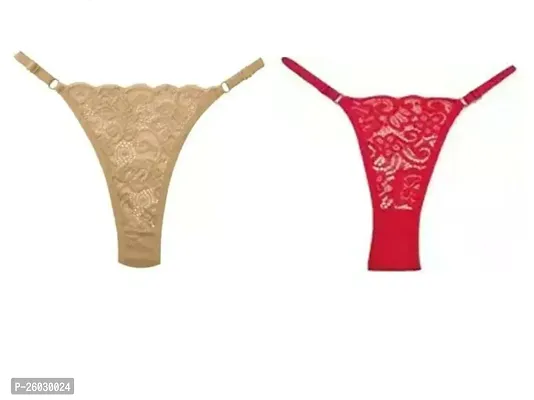 JMD Women Thong/G-String Lace Panty (Color: Red  GOLD) P2