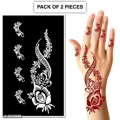 Henna Stencil Tattoo Sticker for Girls, Women, Kids, Unisex Design | Set of 2 pieces-thumb0
