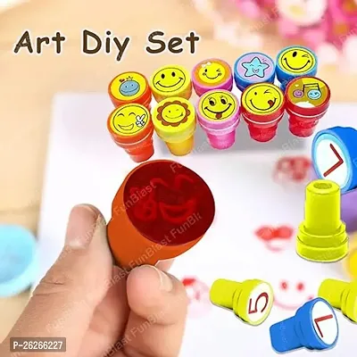 Emoji Stamp Pack of 10 Smile Design Face Stamps Toys for Kids-thumb0