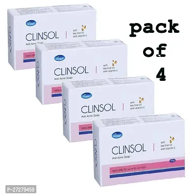 Clinsol Anti-Acne Soap For Acne And Pimple Free Skin, Tea Tree Oil And Vitamin E 75g Pack of 4-thumb0