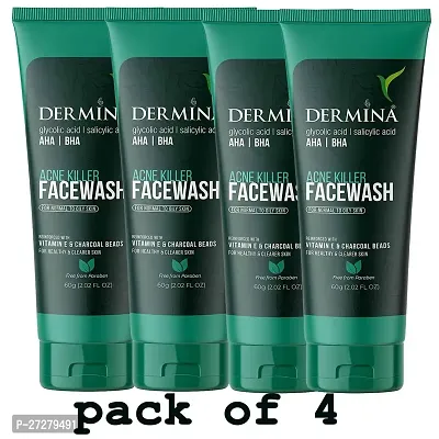 DERMINA Facewash With Salicylic Acid With Vitamin E Acetate Gel For Acne or Pimples Face Wash  (60 g) Pack of 4-thumb0