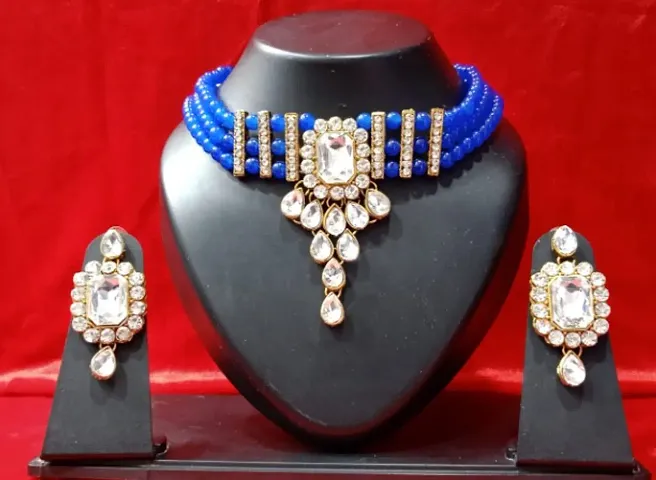 Elite Alloy Plated Artificial Stones And Beads Jewellery Set For Women