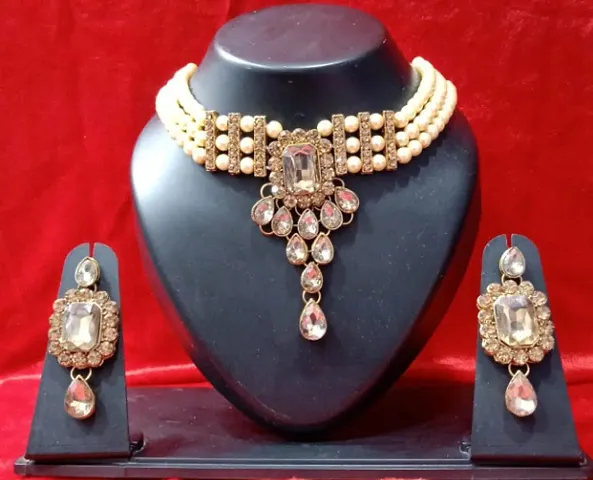 Elite Alloy Plated Artificial Stones And Beads Jewellery Set For Women