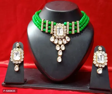 Elite Alloy Gold Plated Artificial Stones And Beads Jewellery Set For Women