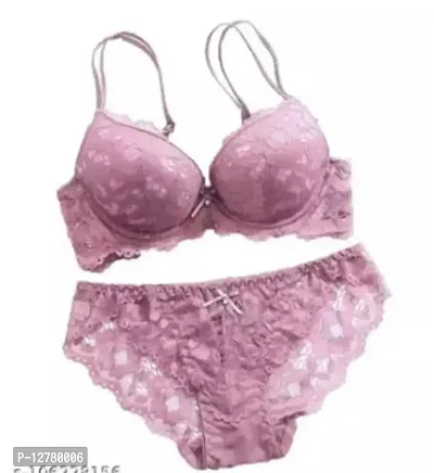 Womens  fancy lingerie set in purple for Bridal  Padded  Bra and Panty Set In Lace-thumb0