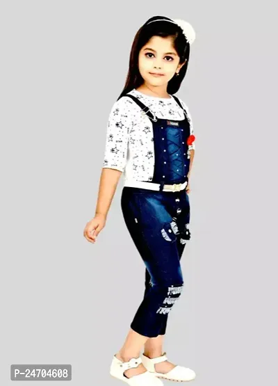 Fabulous Denim Printed Basic Jumpsuit For Baby Girls-thumb3